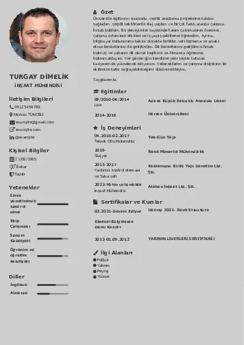 İnşaat Mühendisi Cv Örnekleri cv indir